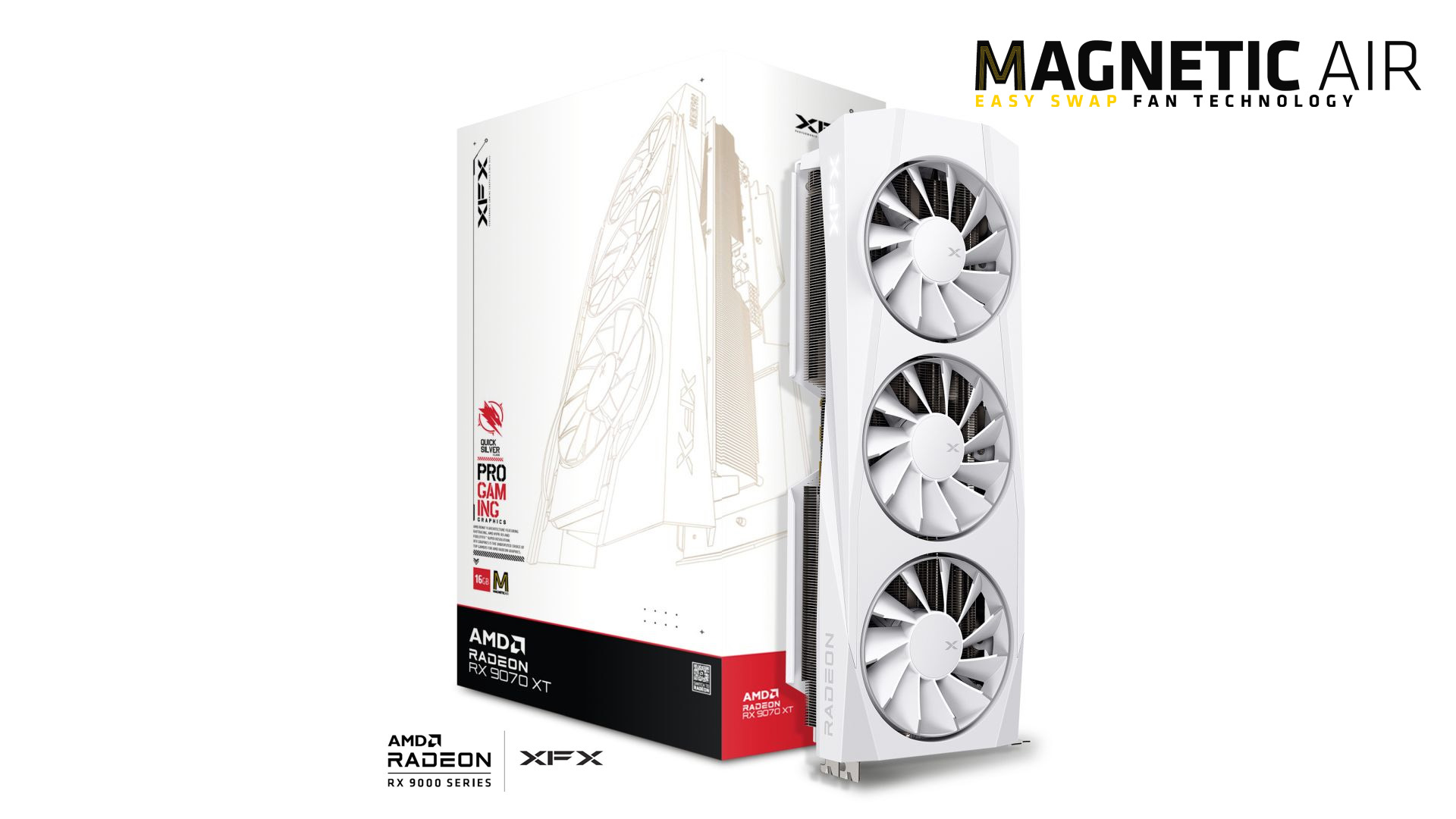 XFX Quicksilver AMD Radeon RX 9070XT White Magnetic Air Edition